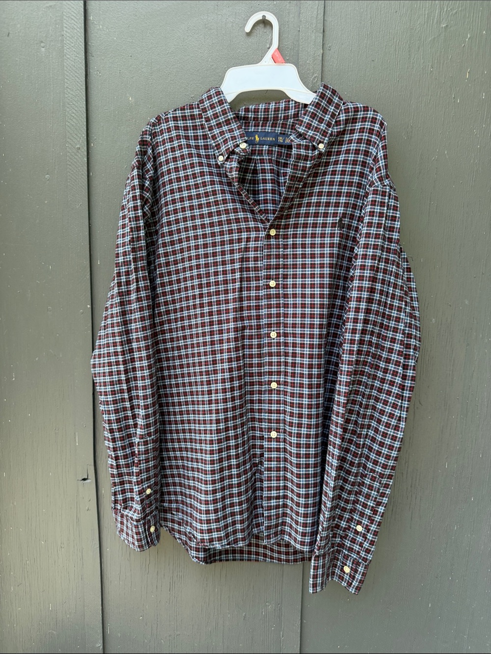 Ralph Lauren Men's Burgundy & Navy Plaid Button-Down Shirt